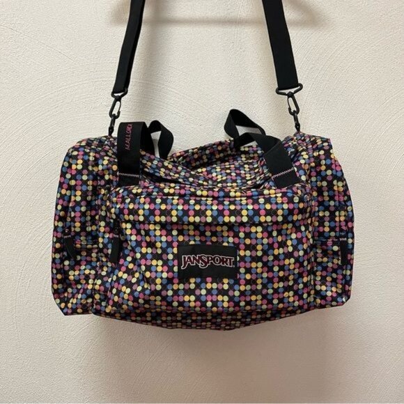 Vintage Jansport Pink & Black Polka Dot Pattern Duffle Weekender Bag - Picture 1 of 8